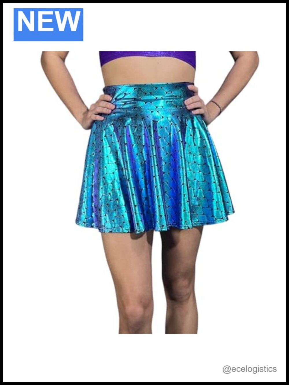 Holographic Mermaid Scales Skater Skirt